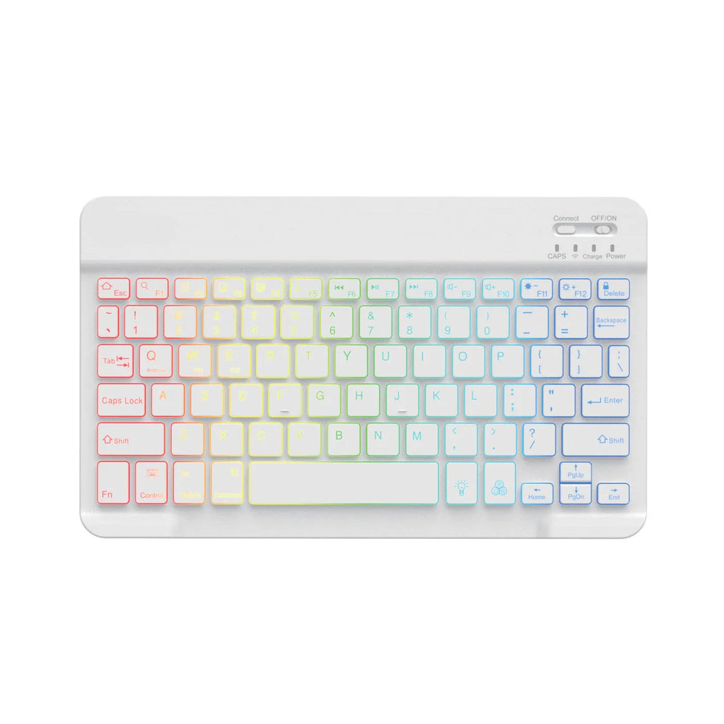 10-inch backlit Bluetooth keyboard with colourful light options for mobile phone and tablet connection