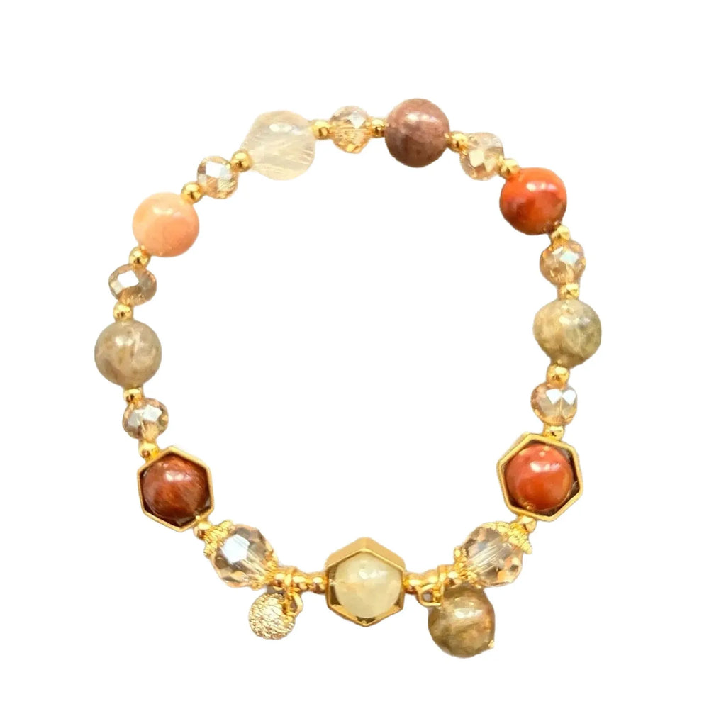 Gold luxury bracelet with 8mm crystal beads featuring constellation modelling and auspicious symbol ornaments