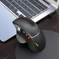 T32 wireless ergonomic vertical mouse in black matte finish showing aluminium side roller and USB receiver.