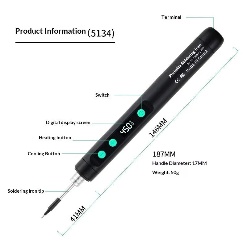 15W portable spot welding pen tool with rubber handle and USB charging interface
