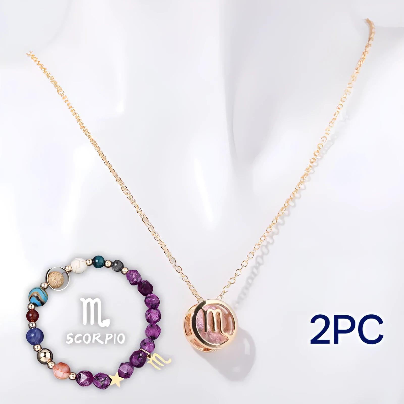 Natural stone beaded necklace and matching bracelet set displayed together.