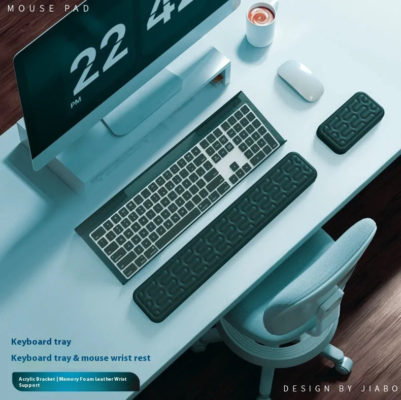 Double-sided keyboard mouse pad with memory foam wrist support in black, green, grey, white, or yellow