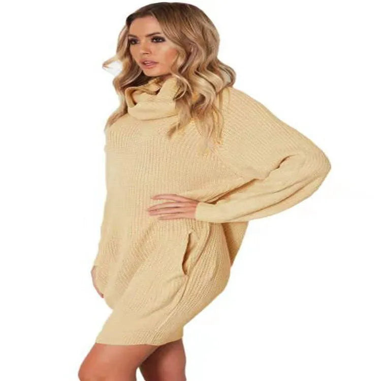 Women's lapel collar loose fit sweater in light apricot colour with front pockets