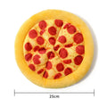 Yellow pizza slice shaped squeaky dog chew toy made from soft teddy fabric.
