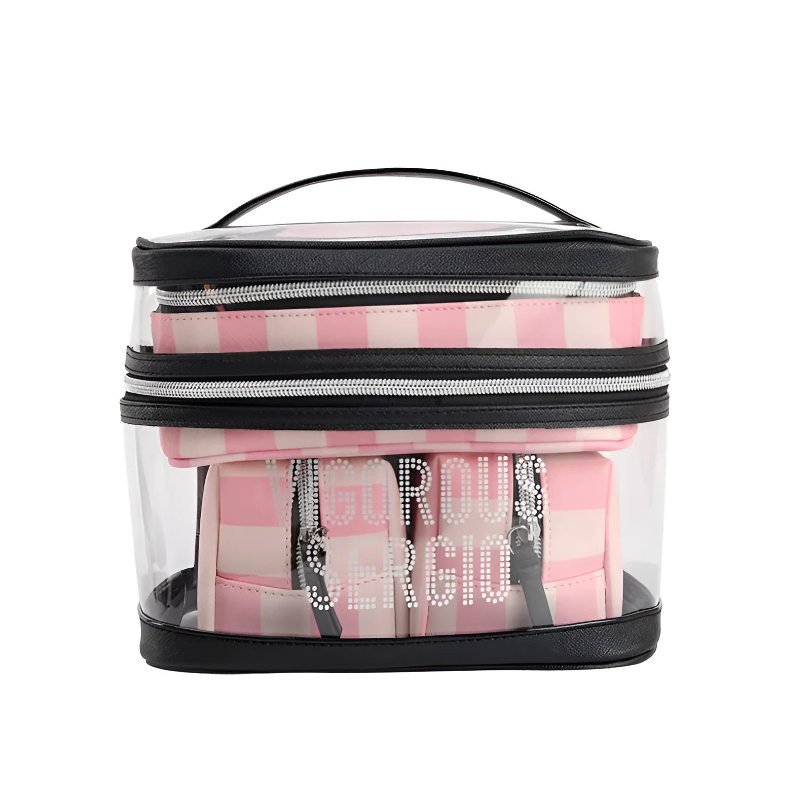 Buggy Bag multifunctional folding makeup kit in pink bold stripes with floral pattern