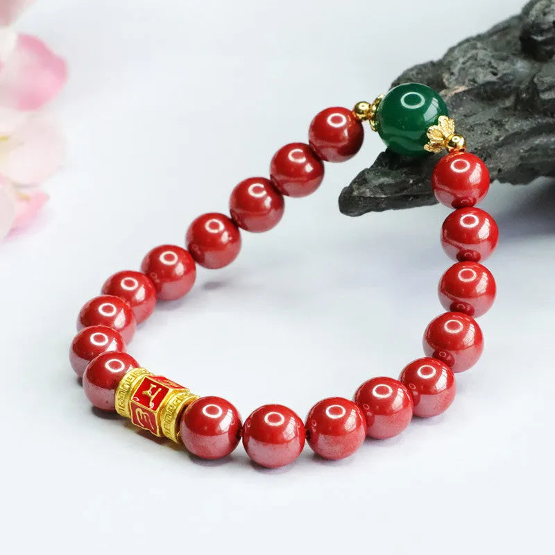 Emperor sandstone colour six words motto bracelet made from cinnabar with 8mm purity
