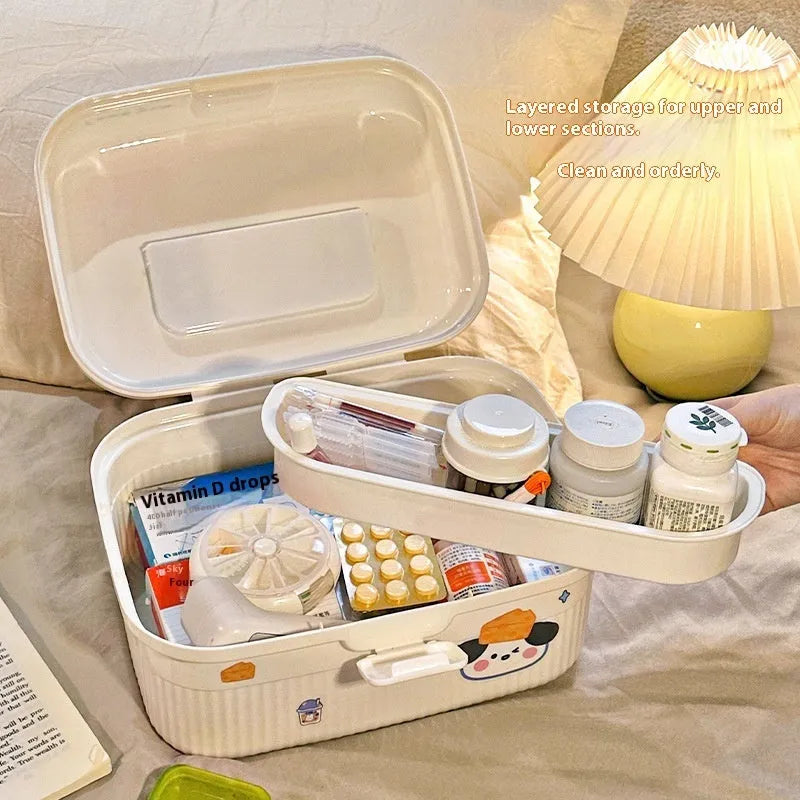 White plastic storage box with double-layer design and removable divider for flexible organisation
