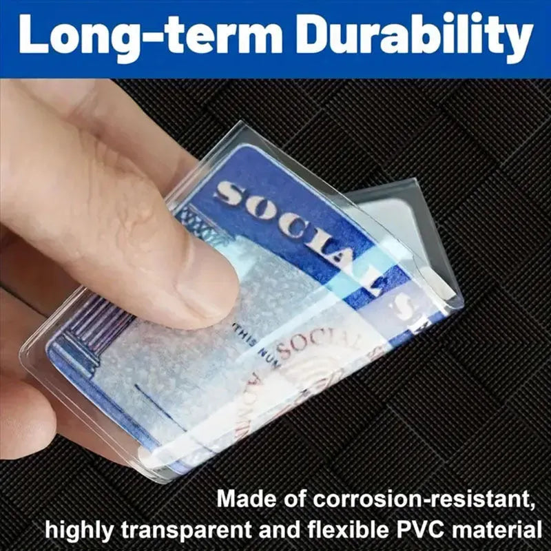 Clear PVC Social Security card holder protector measuring 9.7 by 5.9 centimetres.