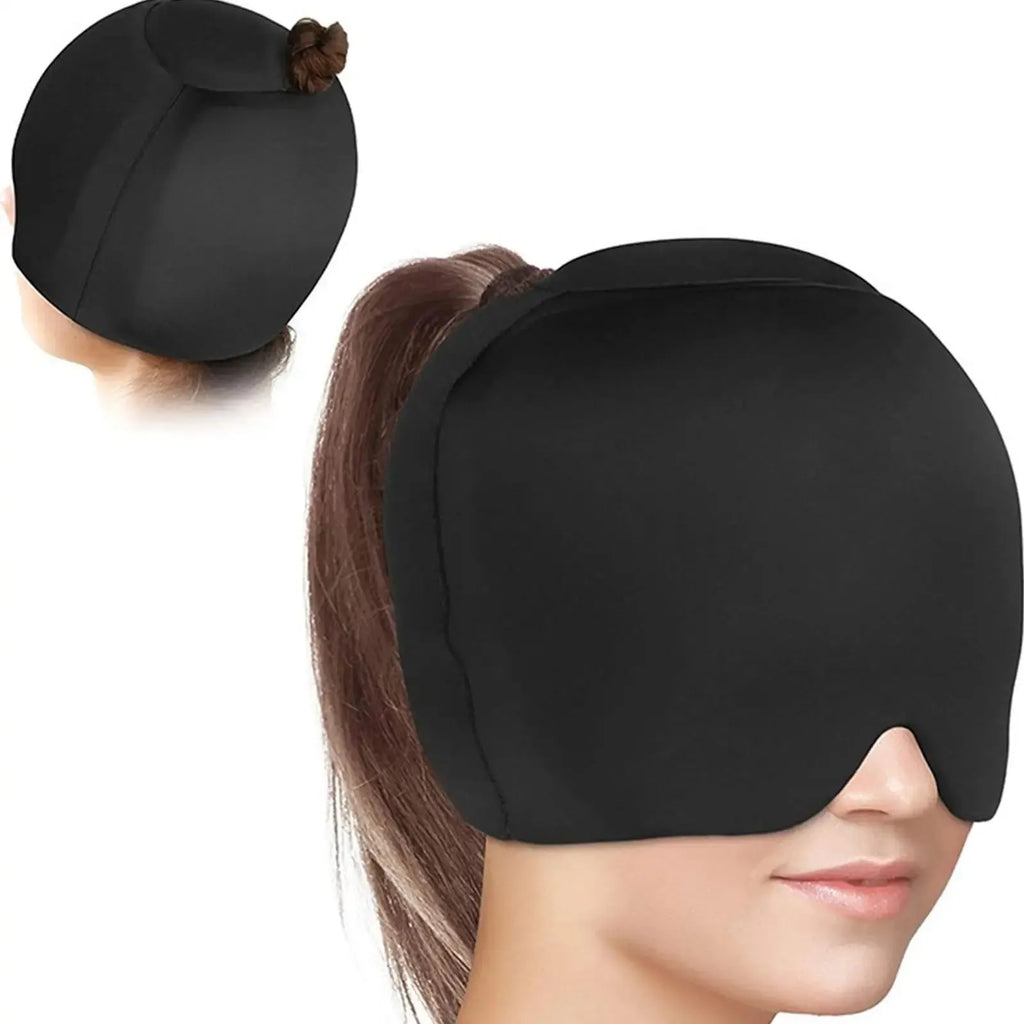 Simple solid colour cold compress cap with fully enclosed design in black, pink or dark blue options