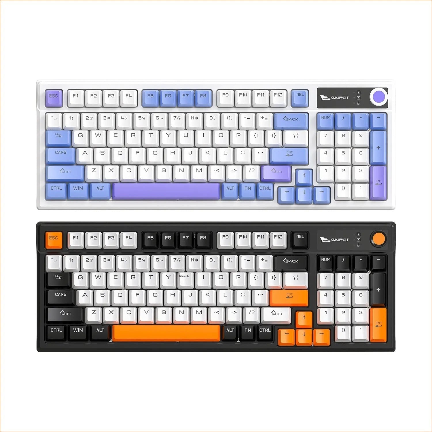 SK15 wired mechanical keyboard with control knob in Autumn Water Blue colour on desk