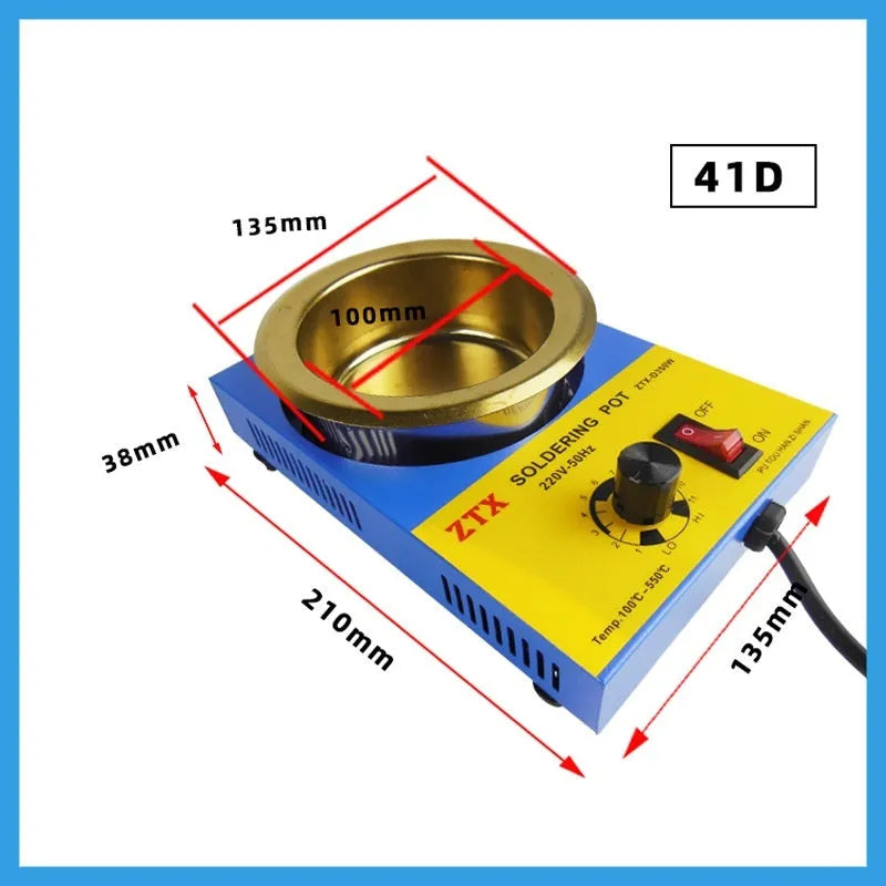 Adjustable temperature desktop tin melting furnace for soldering, titanium-plated, with power control.