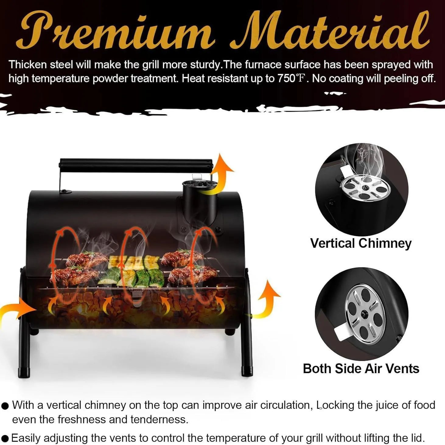 Small folding desktop charcoal barbecue grill in a closed or open position