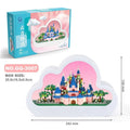 Assembled building block cloud night lamp with LED lights and decorative mirror frame showing fairy tale Christmas tree design