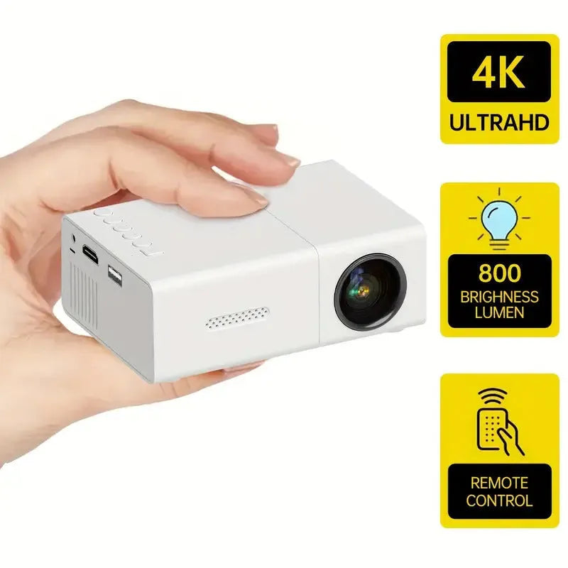 M100 mini home projector in white and black colours showing 100-inch projection size