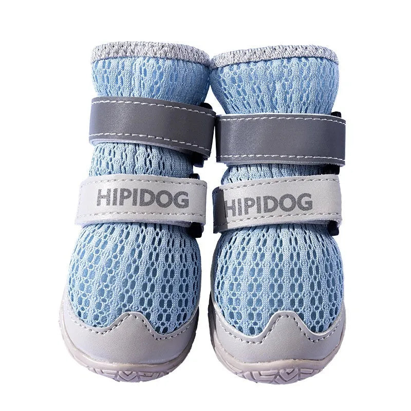 Pair of blue breathable dog shoes with anti-scald soles for summer paw protection