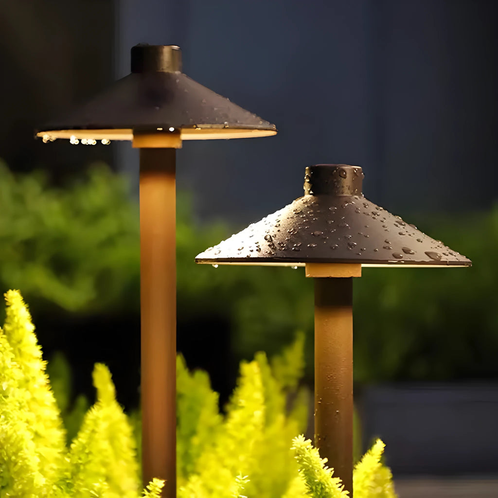 Geometric outdoor lawn lamp in black aluminium with IP65 weather protection for garden floor use
