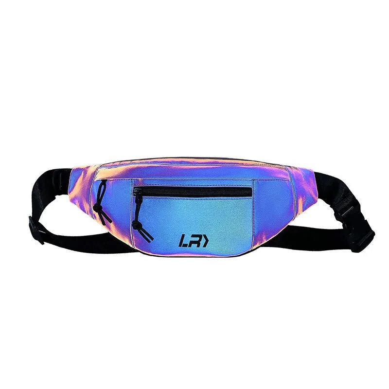 Blue and grey reflective cycling crossbody chest bag with open pockets