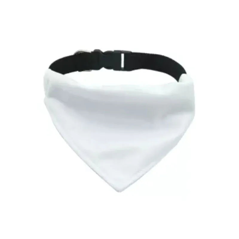 White polyester dog scarf for thermal transfer customisation in S, M, L, and XL sizes