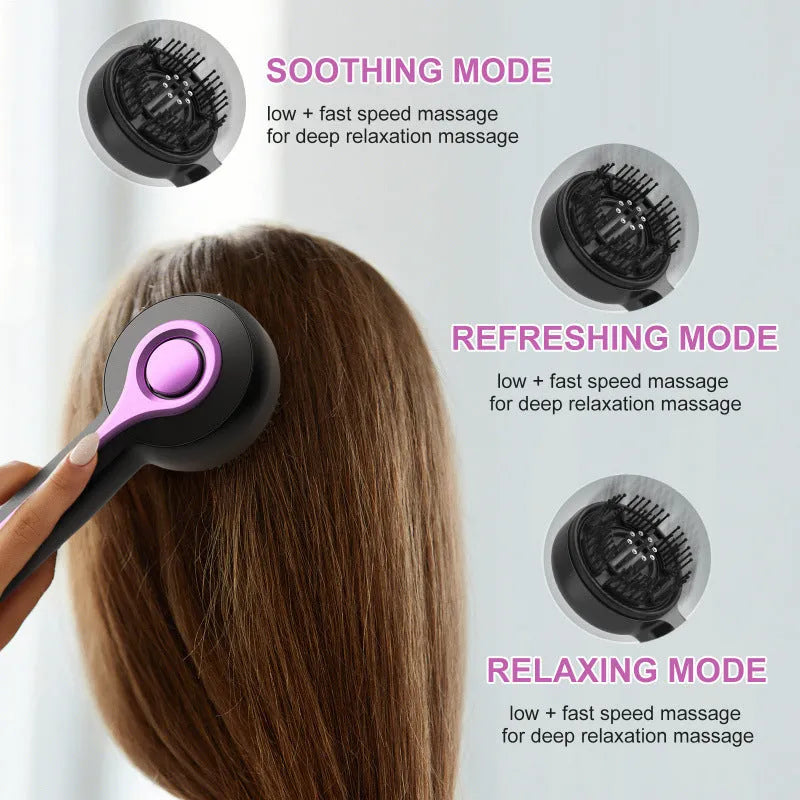 USB head massage tingler comb with two-speed mechanical control in grey, black or red colours