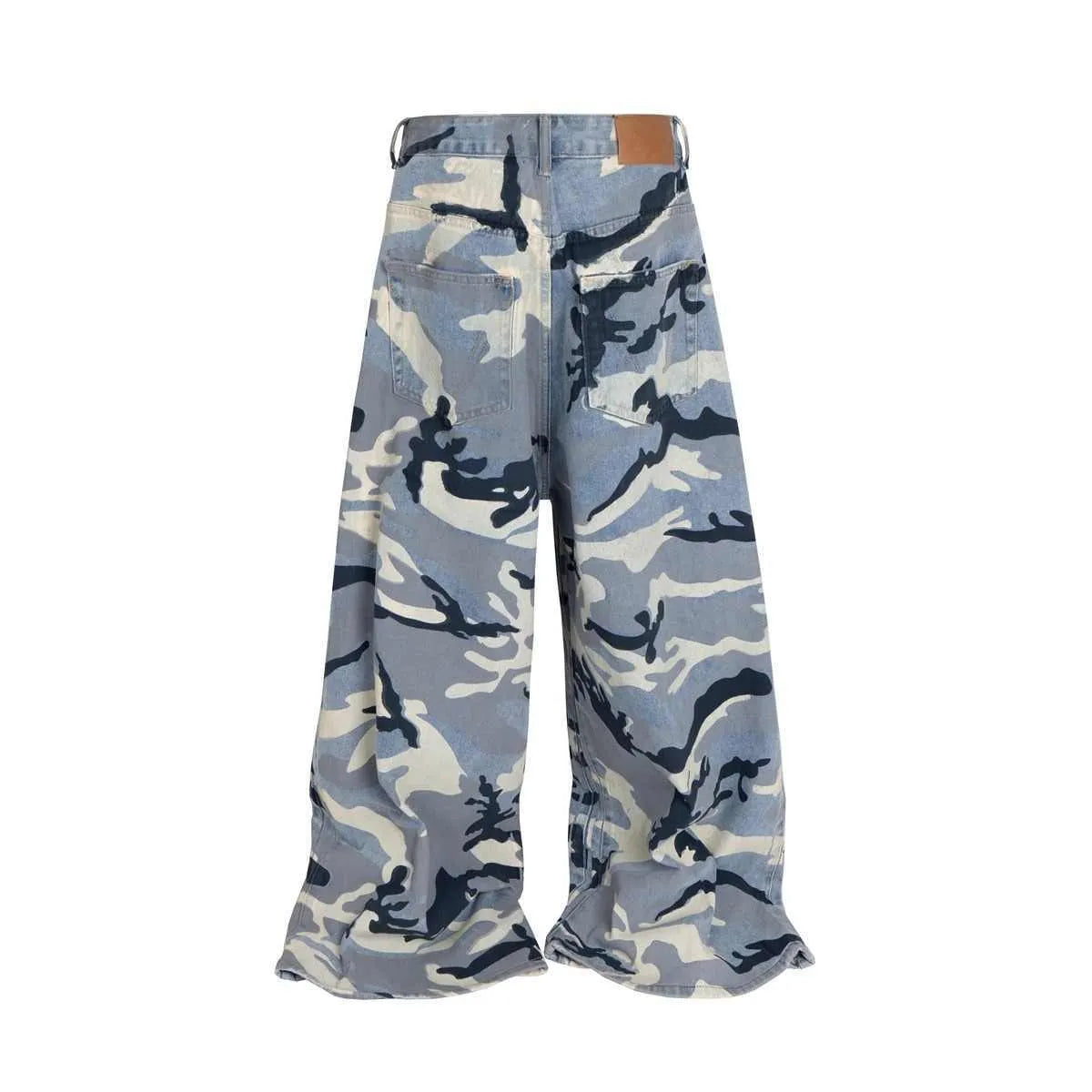 Snow camouflage blue loose-fit jeans with micro-elastic denim fabric