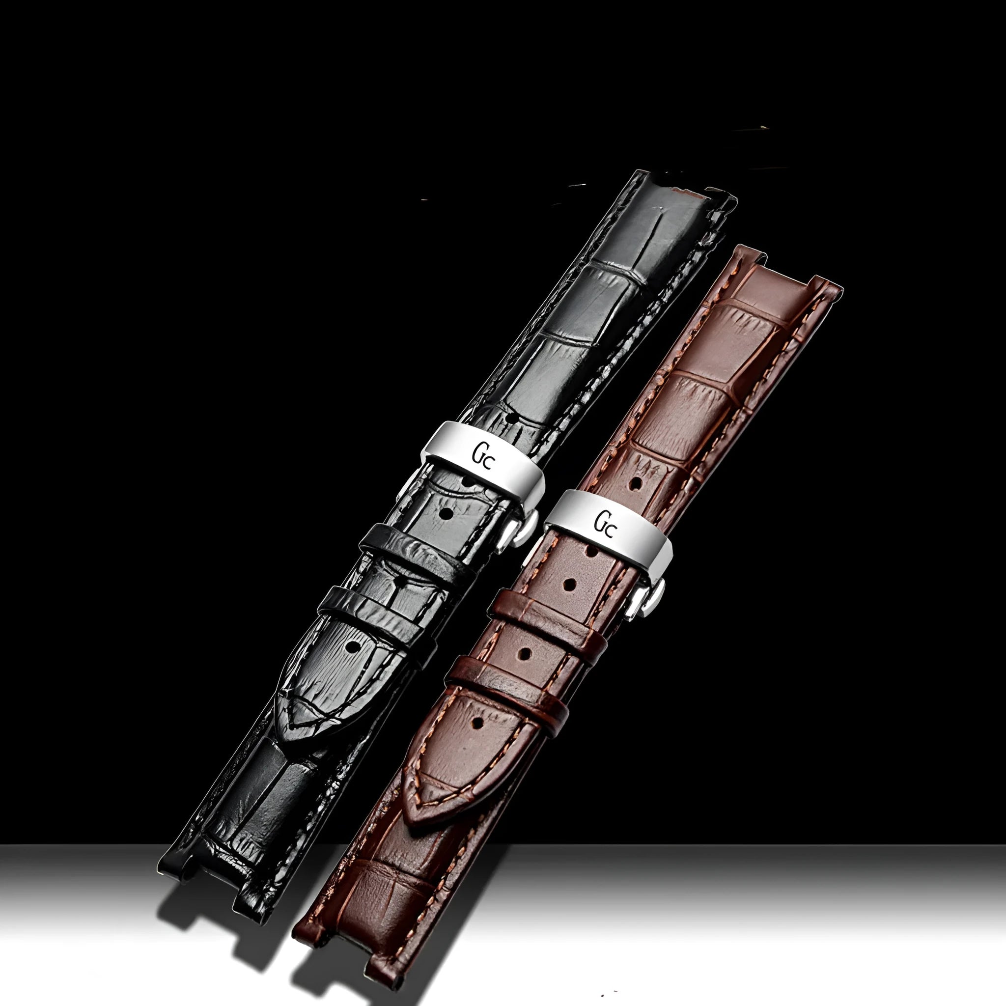 Simple Home black cowhide watch strap with butterfly clasp and silver buckle on a wrist