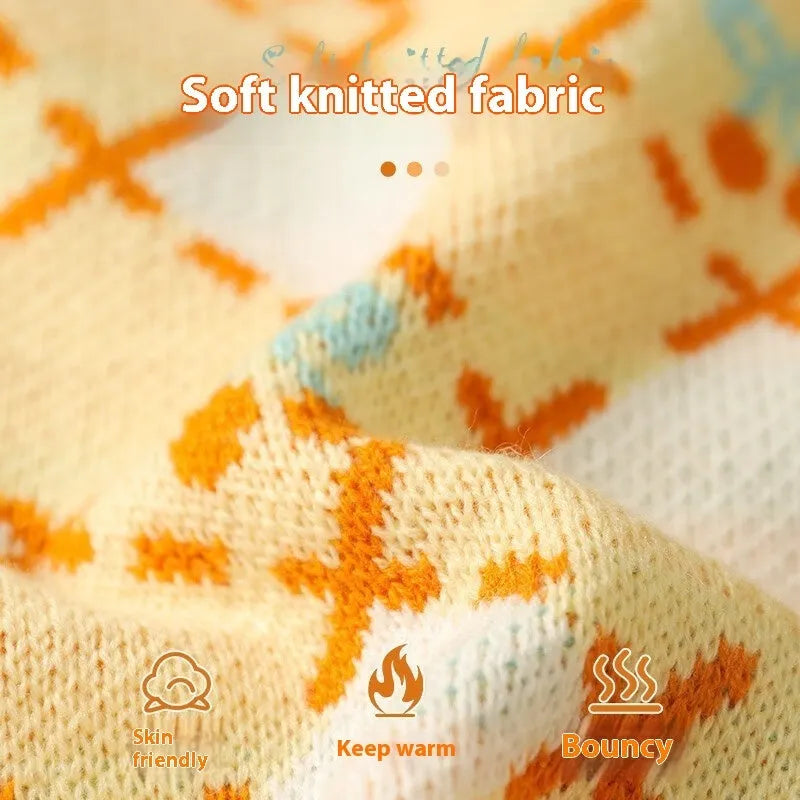 Orange cherry diamond knit cat sweater for autumn winter wear with windproof properties
