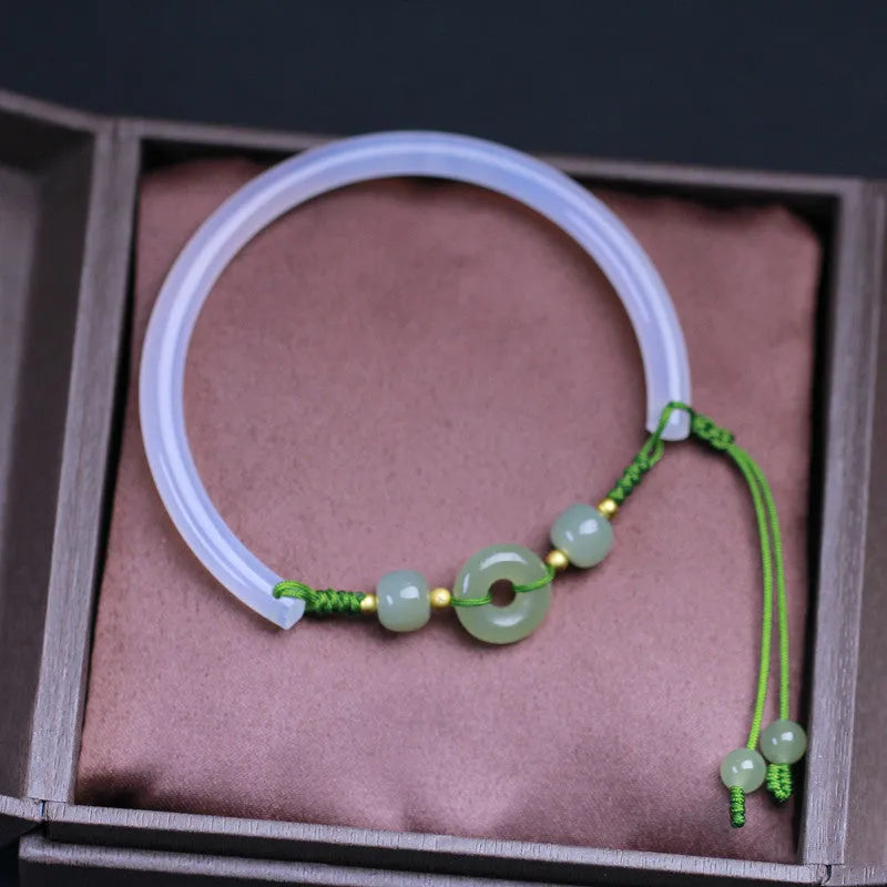 Hand-woven white agate half bracelet with peace buckle closure and 6mm beads