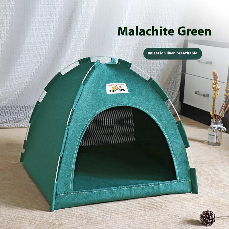 Washable grey tent-style pet bed for cats and small dogs with removable cover