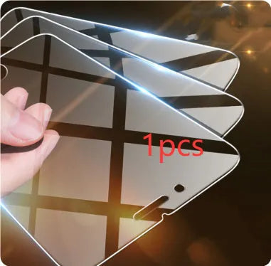 Transparent tempered glass screen protector for iPhone showing anti-fingerprint surface.