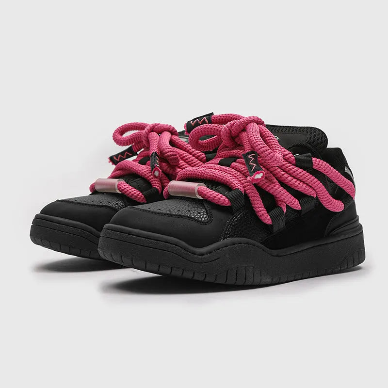 Unisex casual shoes with thick flat rubber sole and lace-up front in four colour options