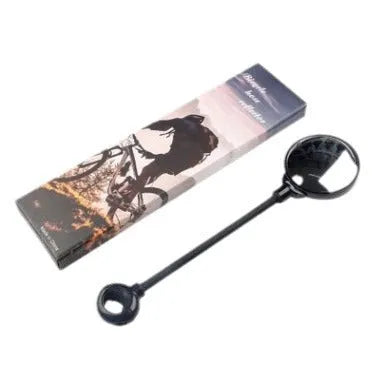 Black bicycle rearview mirror with hose adjustment mechanism mounted on handlebars