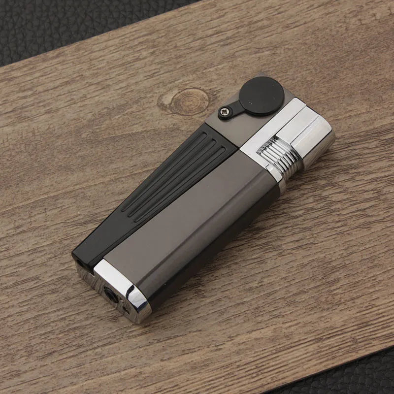 Refillable metal pipe lighter with foldable cover and built-in smoking bowl