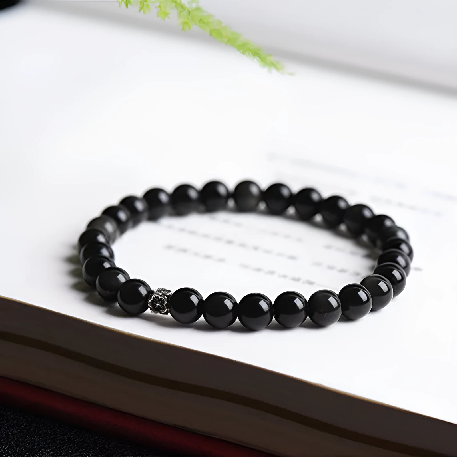 Natural obsidian bracelet with S925 silver flower accessory and constellation design
