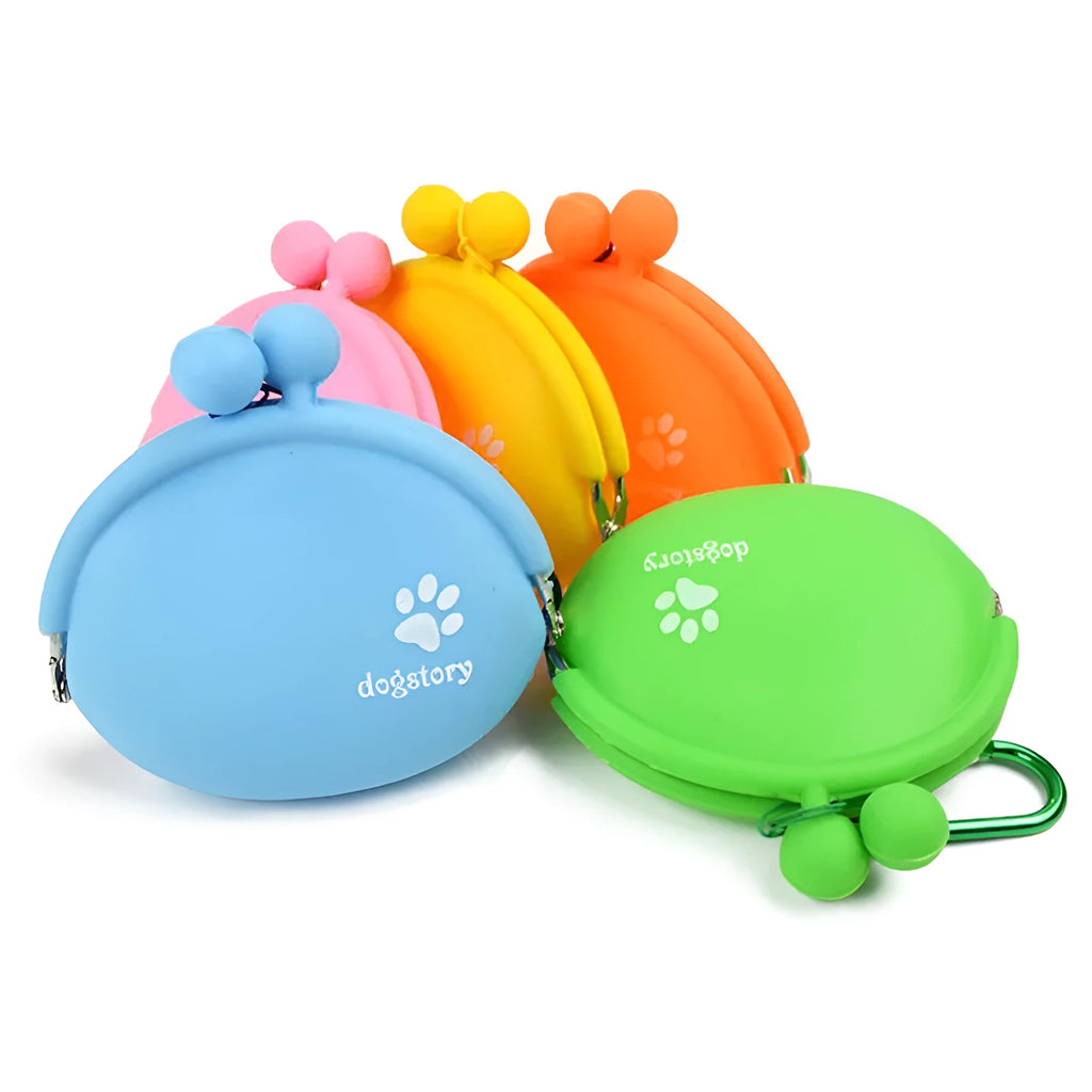 Silicone dog training treat waist pouch in assorted colours showing hook-and-loop closure