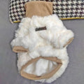 Creamy green plush dog coat with high turtleneck collar on a small dog.
