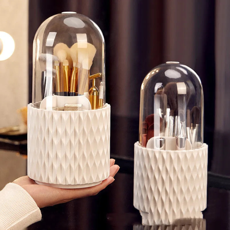 White transparent rotating makeup brush storage box with dustproof acrylic lid