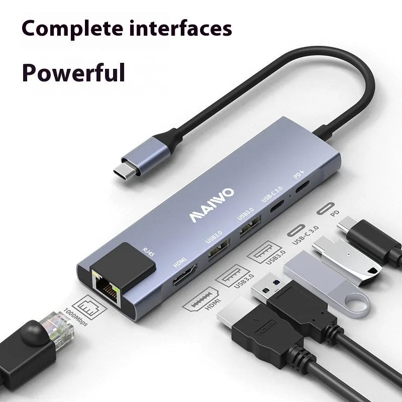 KH06RH1 Steam Deck six-in-one docking station with USB-C cable, HDMI, Ethernet, and USB ports.
