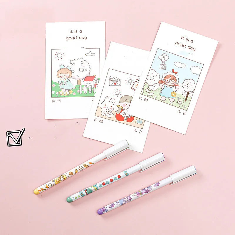 Twelve coloured 0.5mm gel pens in a cartoon-style set for hand account journaling