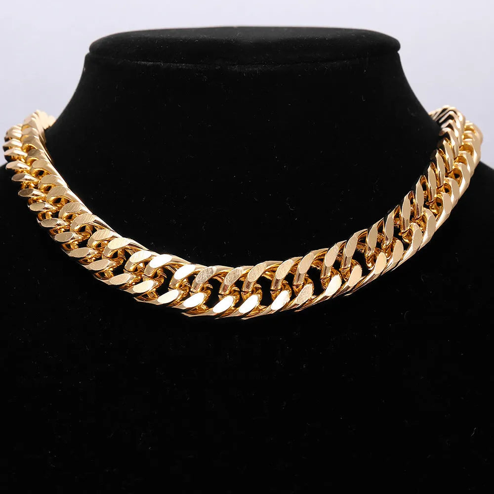 Gold thick chain necklace for women with a simple solid colour design.