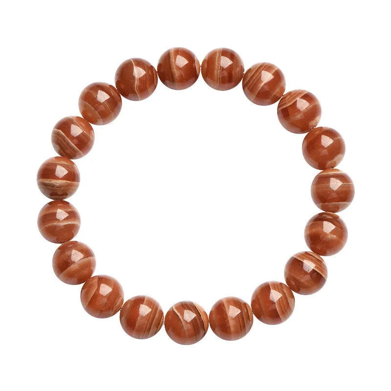 Natural old mine rhodochrosite round beads bracelet from Peru showing 6mm or 8mm geometry beads with Ruyi elements