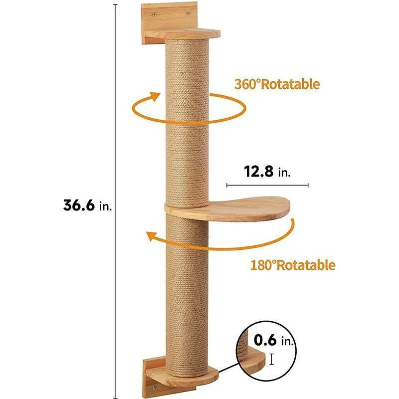 Wooden cat climbing frame with sisal scratching post and wall-mounted jumping platform
