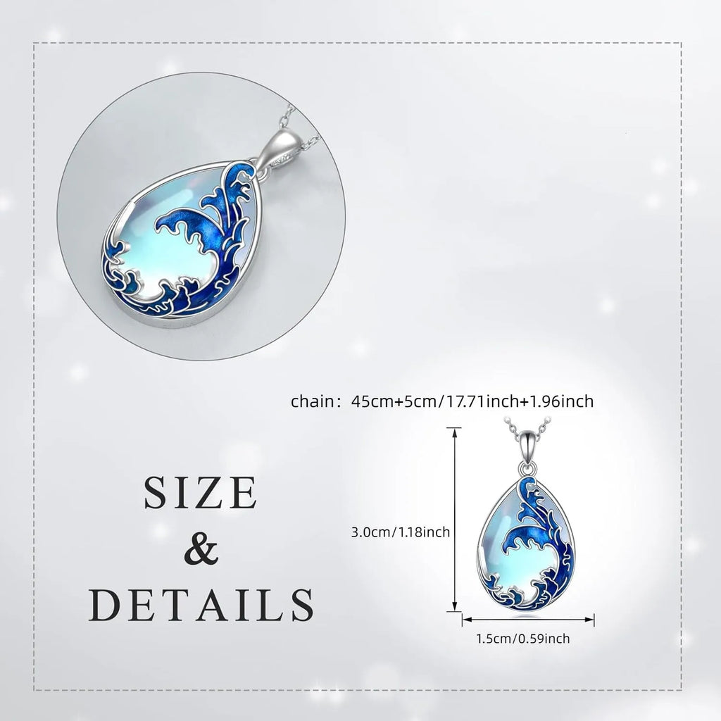 Blue moonstone pendant in a silver heart charm on an adjustable alloy necklace chain.