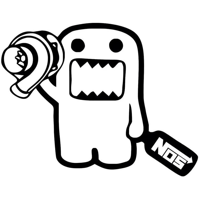 Cartoon-style car sticker on vehicle window, 15cm by 12cm, black and white options