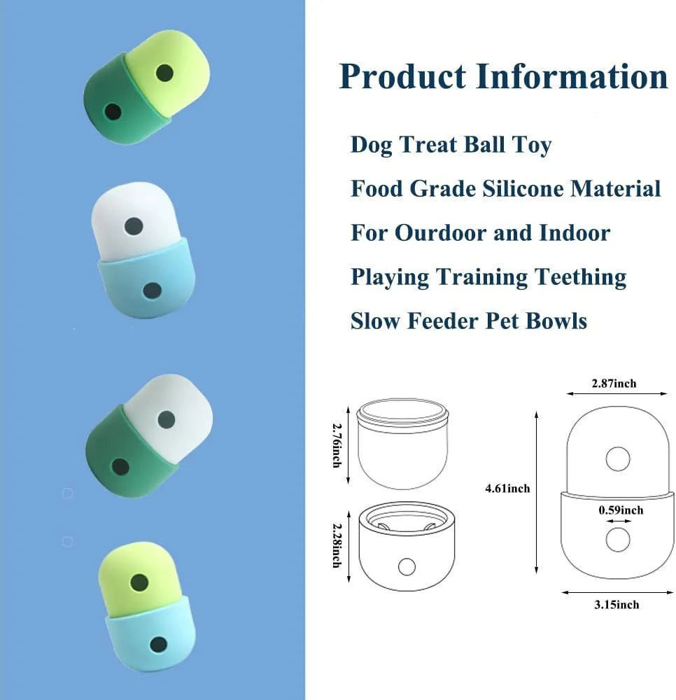 Food-grade silicone dog treat puzzle ball in multiple colour combinations for small medium dogs