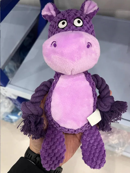 Hippo design dog tug toy with plush head and cotton rope, interactive pet training toy
