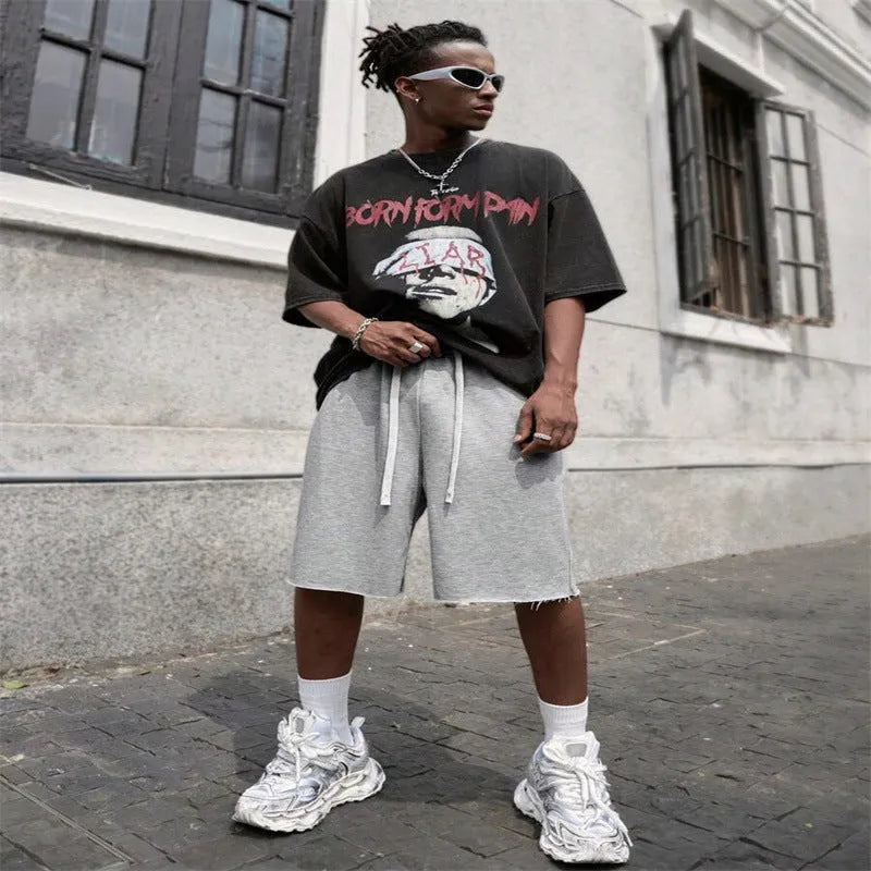 Men's straight-leg trousers in black, green, and light grey with medium length and hip-hop style