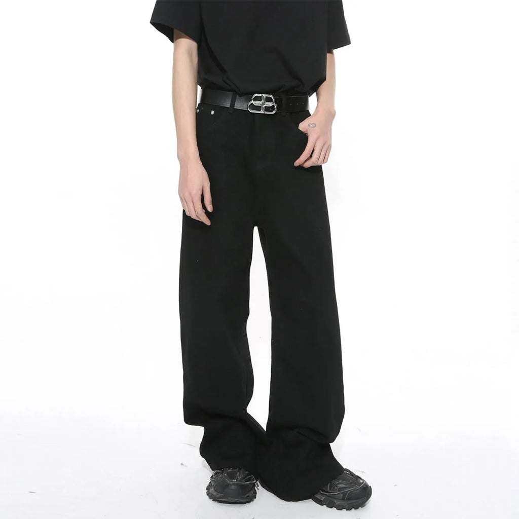 Men's retro washed straight casual jeans in cotton blend, mid waist, zipper fly, five colour options
