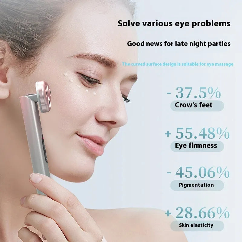 Cat's Paw design micro-current eye massager in gradient pink with LED light display.