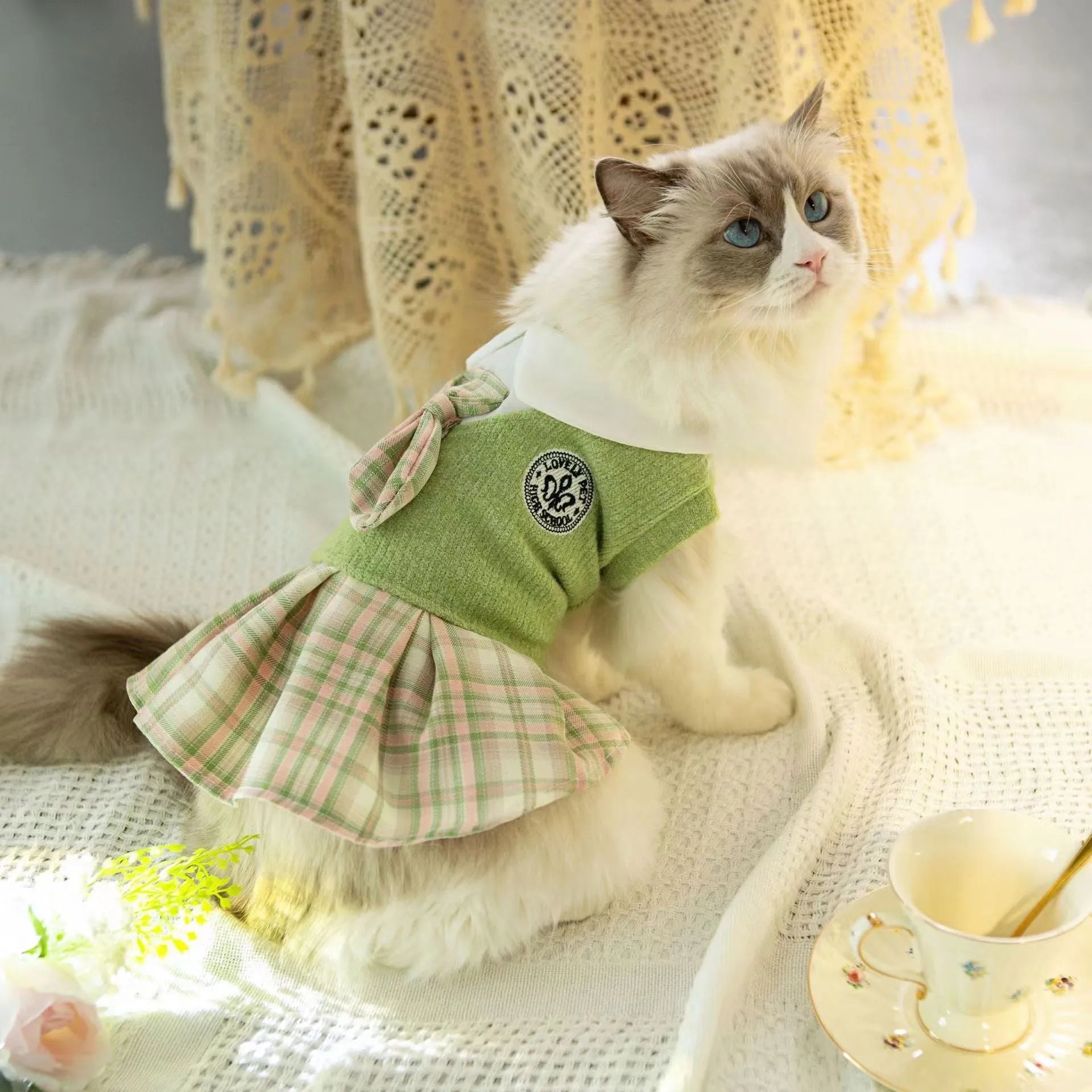 Tartan skirt for dogs and cats in pink, blue, or green colours