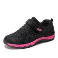 Women's low-top grey purple wedge shoes with Velcro strap and breathable mesh upper.